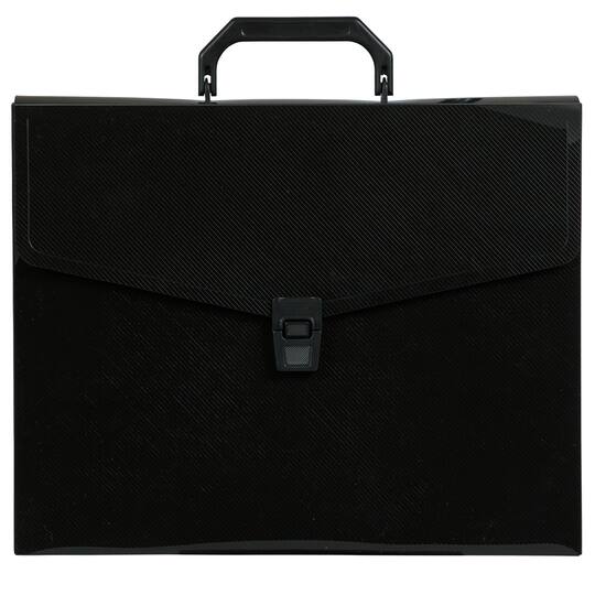 JAM Paper Black Plastic Portfolio Briefcase with Handles 12" x 9.5"